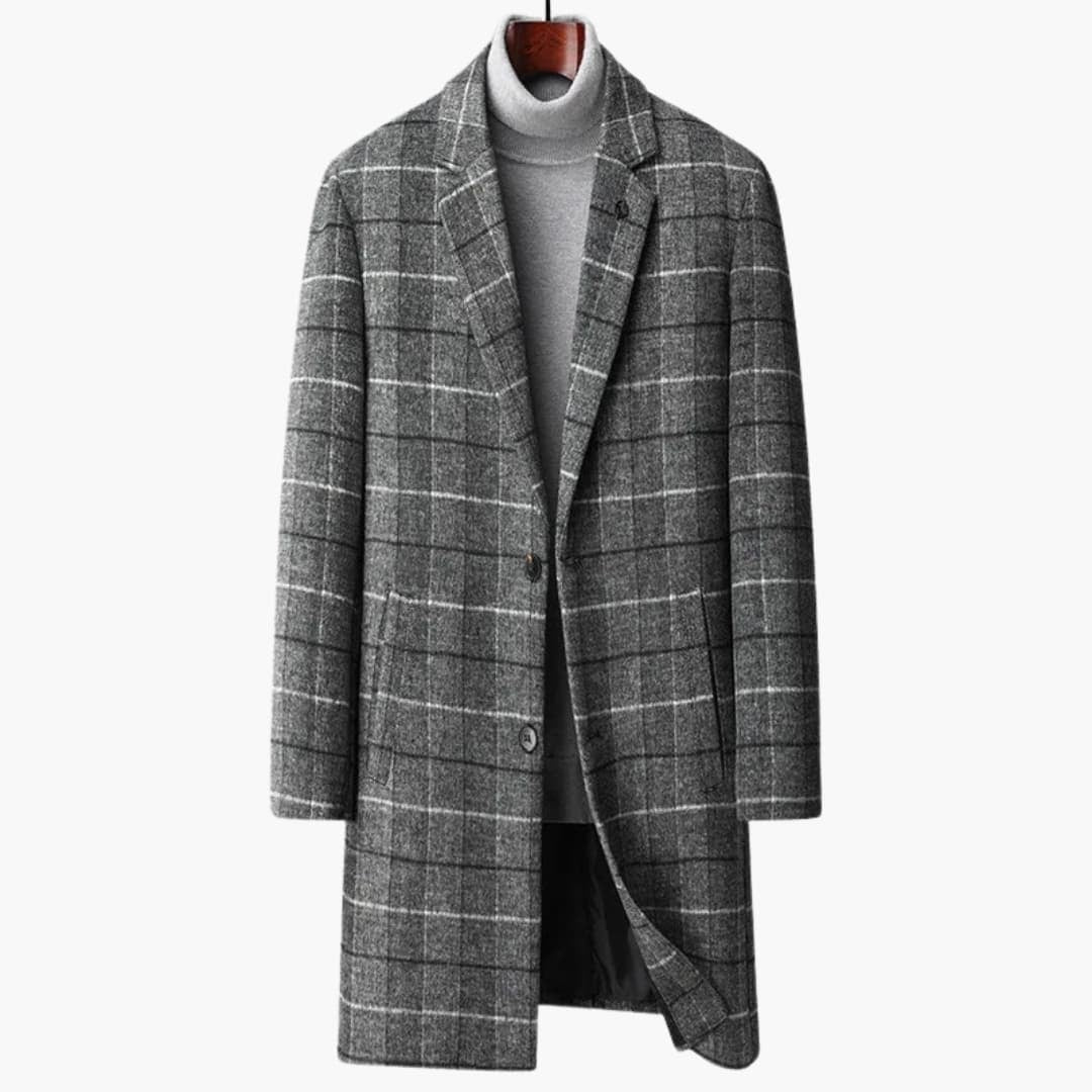 Men’s Windowpane Check Longline Overcoat