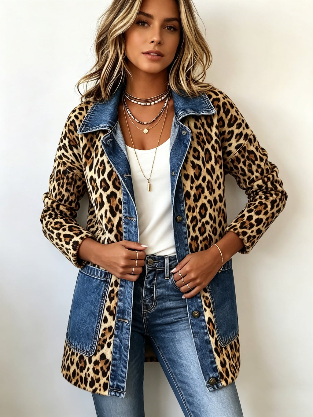 Women’s Longline Jacket with Denim Trim