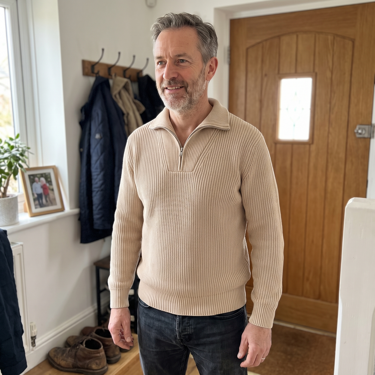 Men's Classic Ribbed Knit Quarter-Zip Sweater