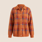 Women’s Collared Plaid Knit Cardigan with Button Front