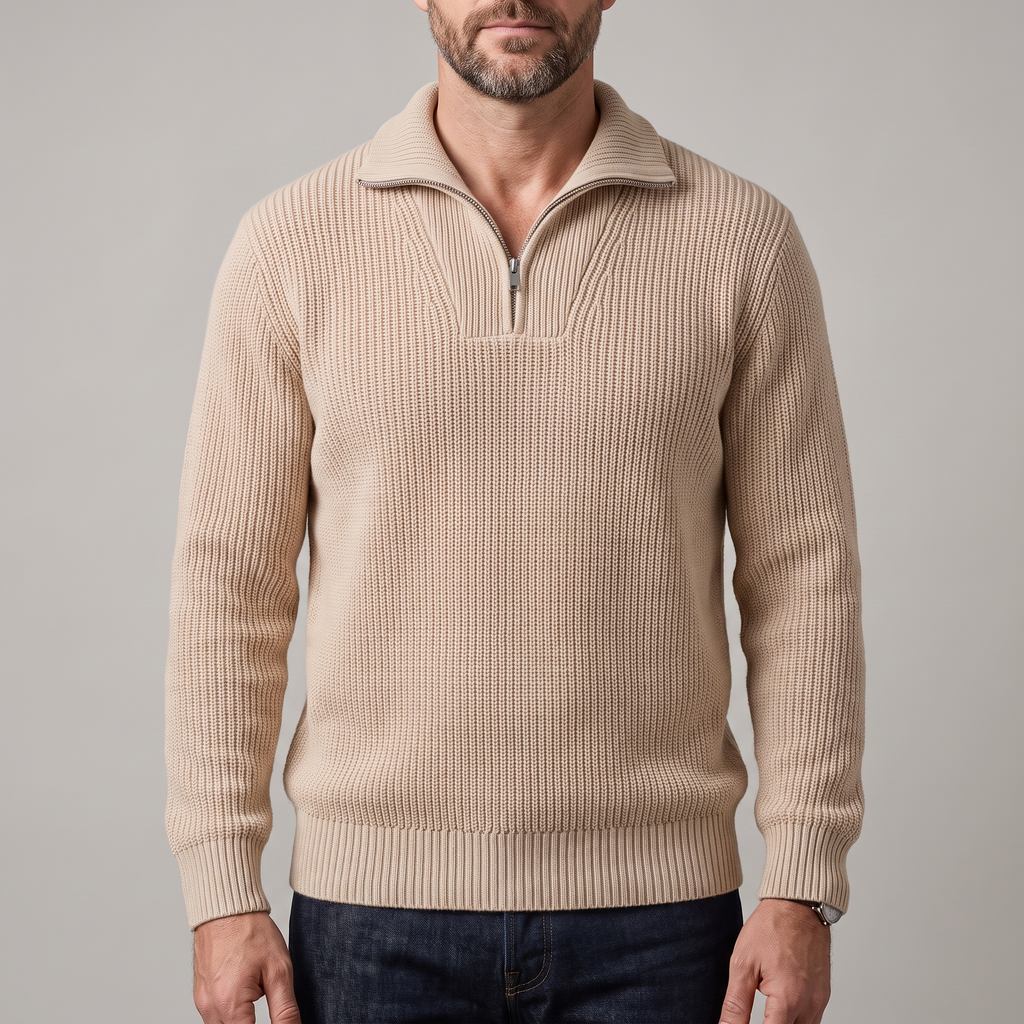 Men's Classic Ribbed Knit Quarter-Zip Sweater
