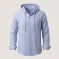 Men’s Striped Hooded Button-Up Shirt with Drawstring