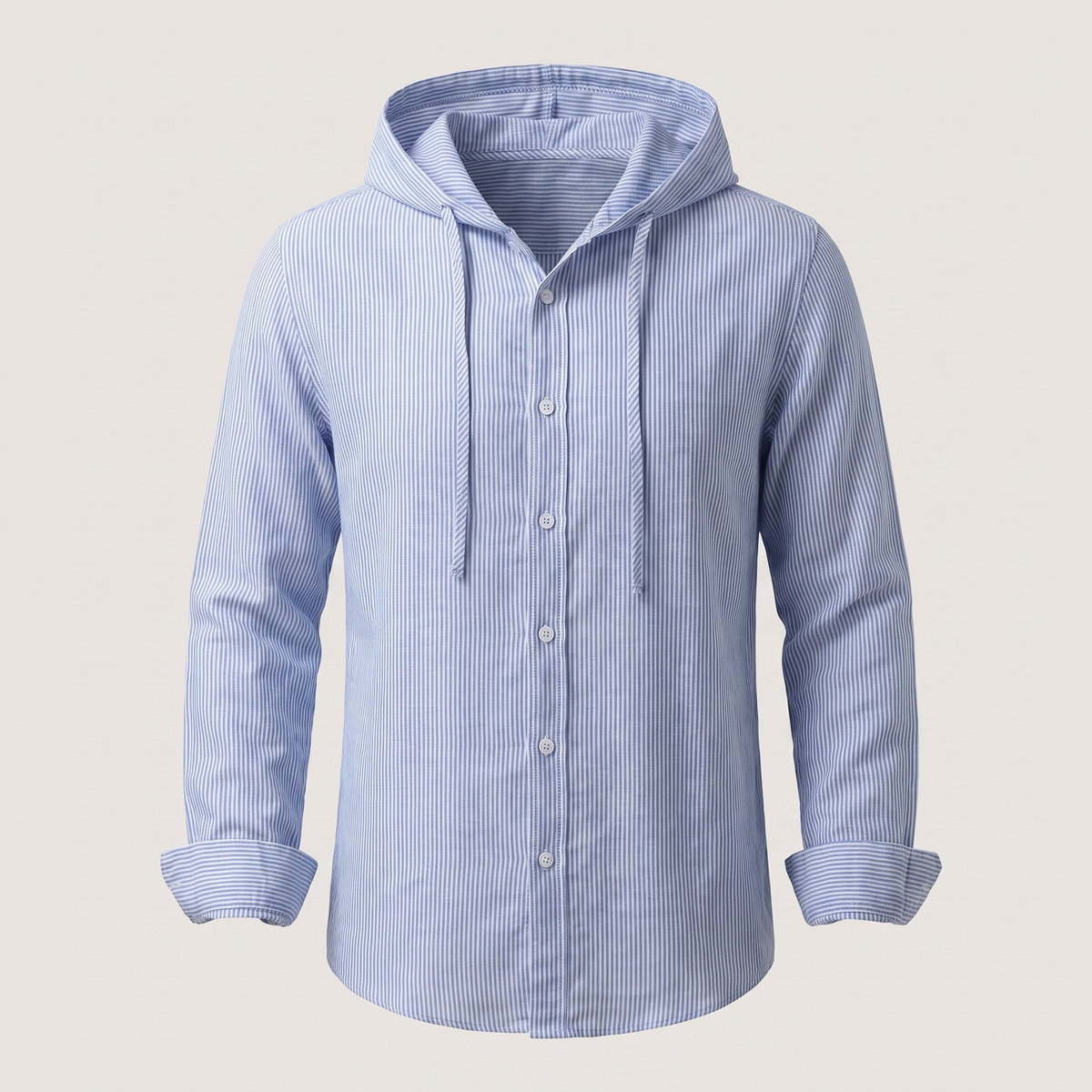 Men’s Striped Hooded Button-Up Shirt with Drawstring