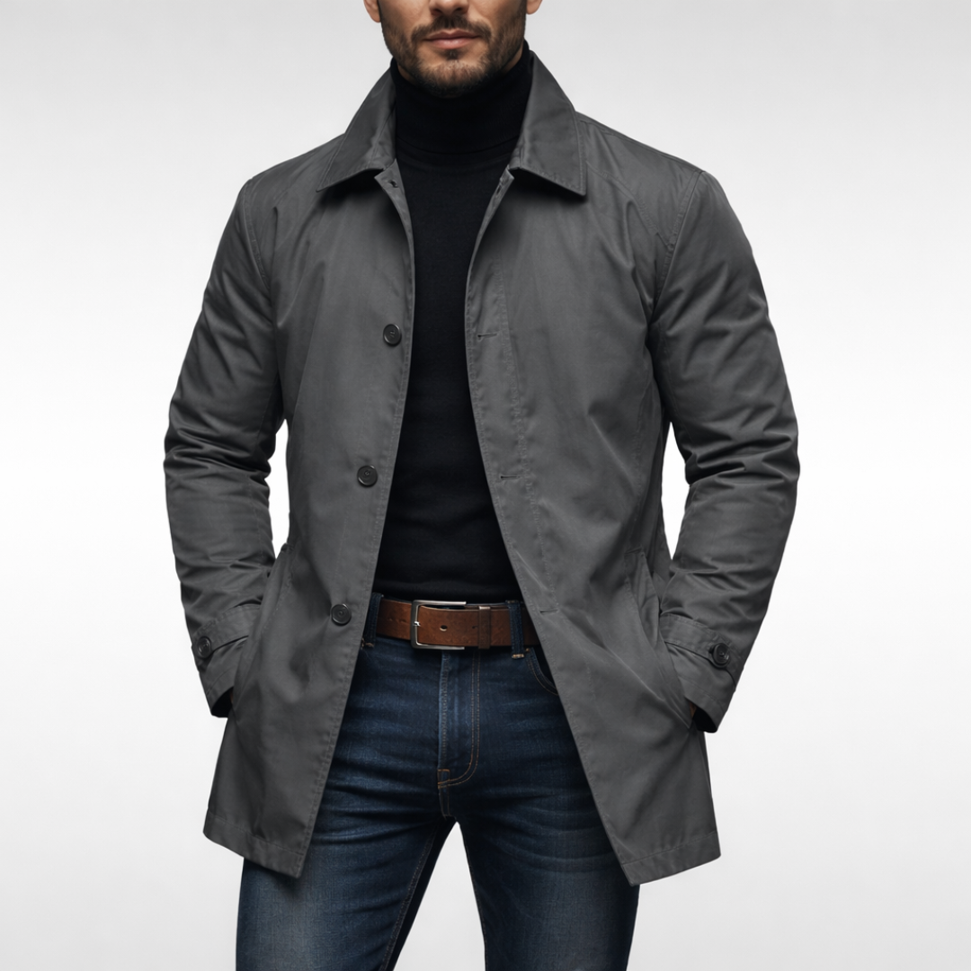 Men's Longline Button-Front Trench Style Coat