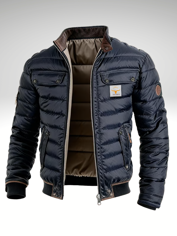 Men's Padded Stand Collar Zip-Up Bomber Jacket