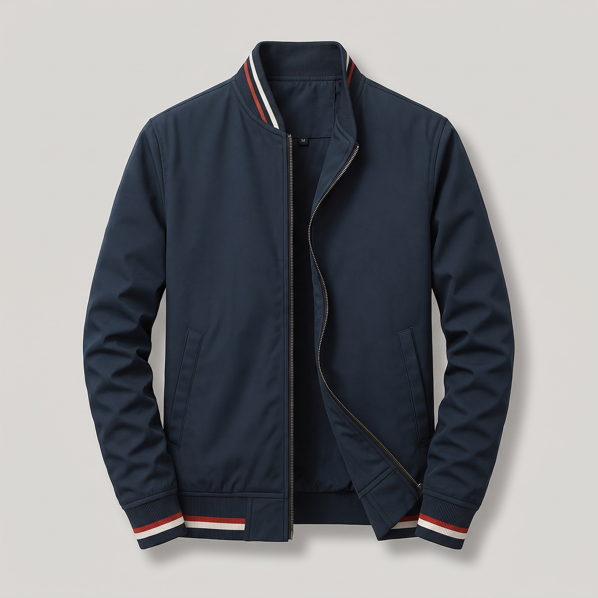 Men’s Varsity Bomber Jacket with Striped Ribbed Trims