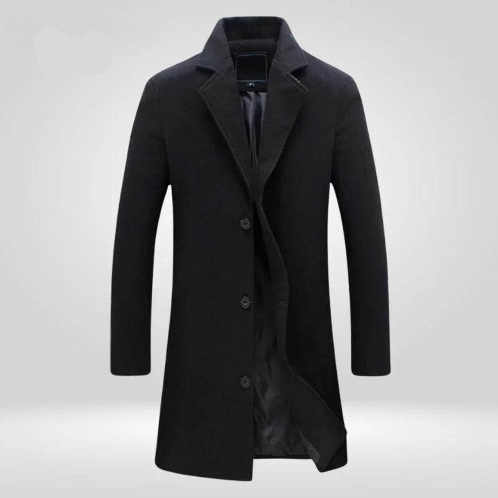 Men’s Longline Notch Lapel Single-Breasted Overcoat
