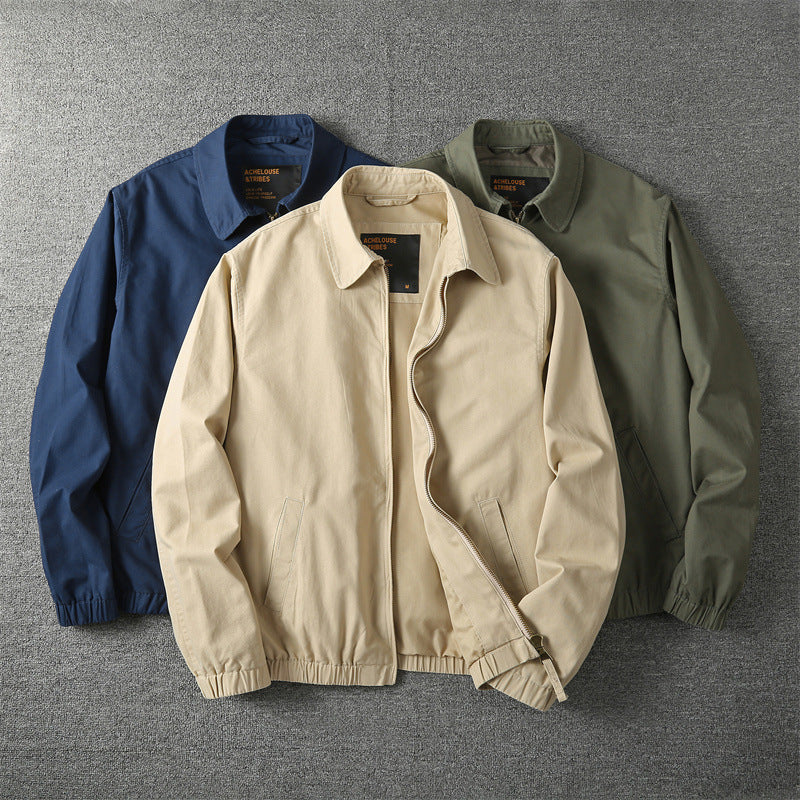 Men’s Classic Collared Zip-Up Harrington Jacket