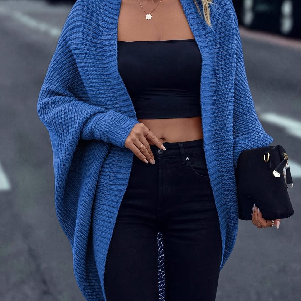 Women’s Oversized Ribbed Knit Batwing Cocoon Cardigan