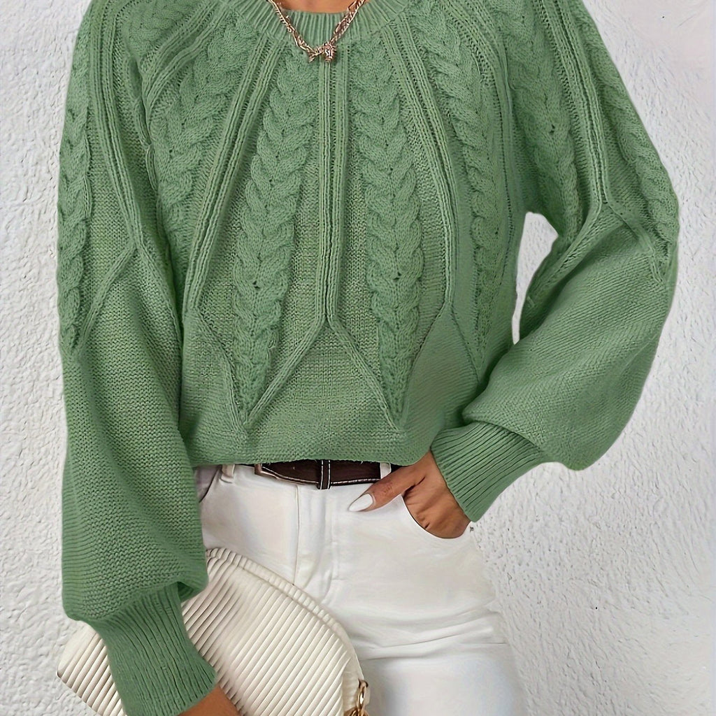 Women’s Cable Knit Raglan Sleeve Crew Neck Sweater