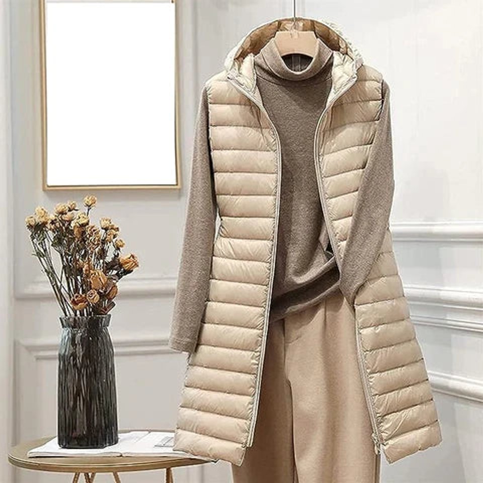 Women’s Longline Hooded Quilted Puffer Gilet