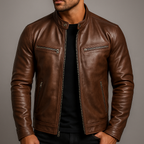 Men’s Vintage Burnished Faux Leather Racer Jacket