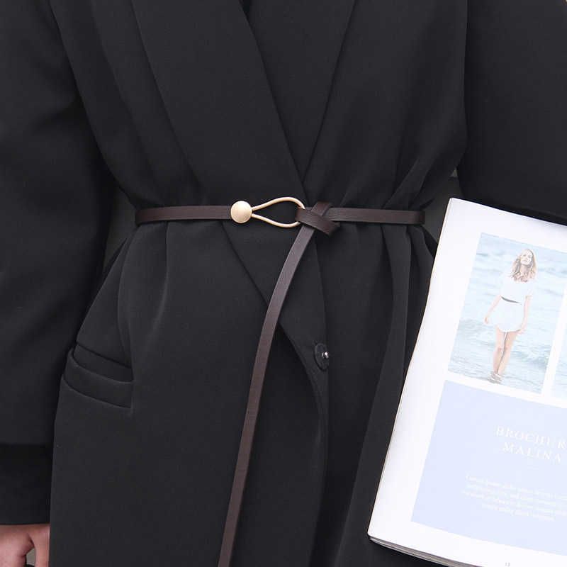 Women’s Skinny Leather-Look Waist Belt with Metallic Hook Buckle