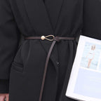 Women’s Skinny Leather-Look Waist Belt with Metallic Hook Buckle