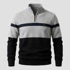 Men’s Colour Block Quarter-Zip Knit Sweater with Chest Stripe