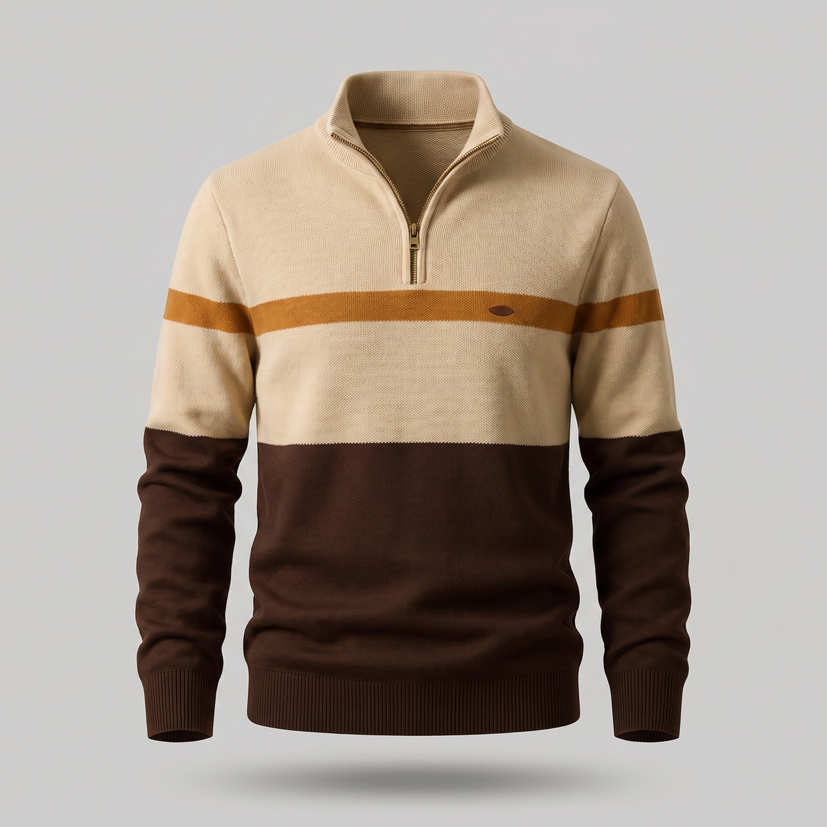 Men’s Colour Block Quarter-Zip Knit Sweater with Chest Stripe