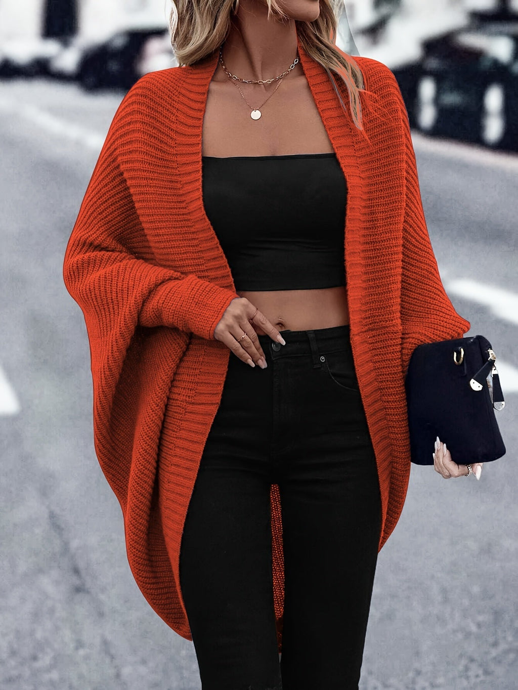 Women’s Oversized Ribbed Knit Batwing Cocoon Cardigan