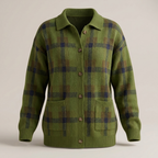 Women’s Collared Plaid Knit Cardigan with Button Front