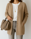 Women’s Longline Fluffy Knit Crew Neck Button Cardigan