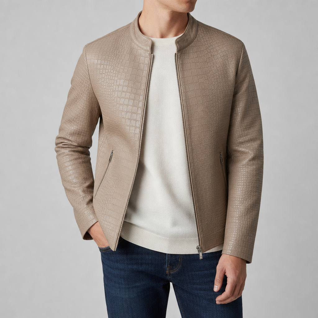 Men’s Croc-Embossed Faux Leather Racer Jacket