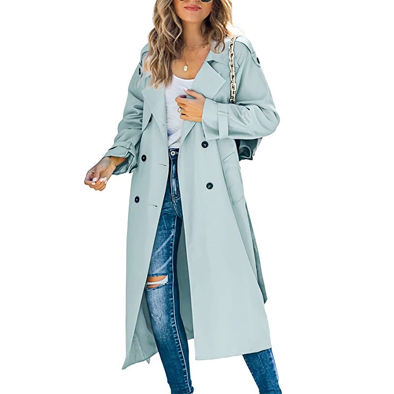 Women’s Lightweight Double-Breasted Maxi Trench Coat