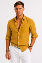 Men's Long Sleeve Button-Up Linen Shirt