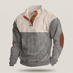 Men’s Colour Block Ribbed Snap Collar Pullover with Elbow Patches