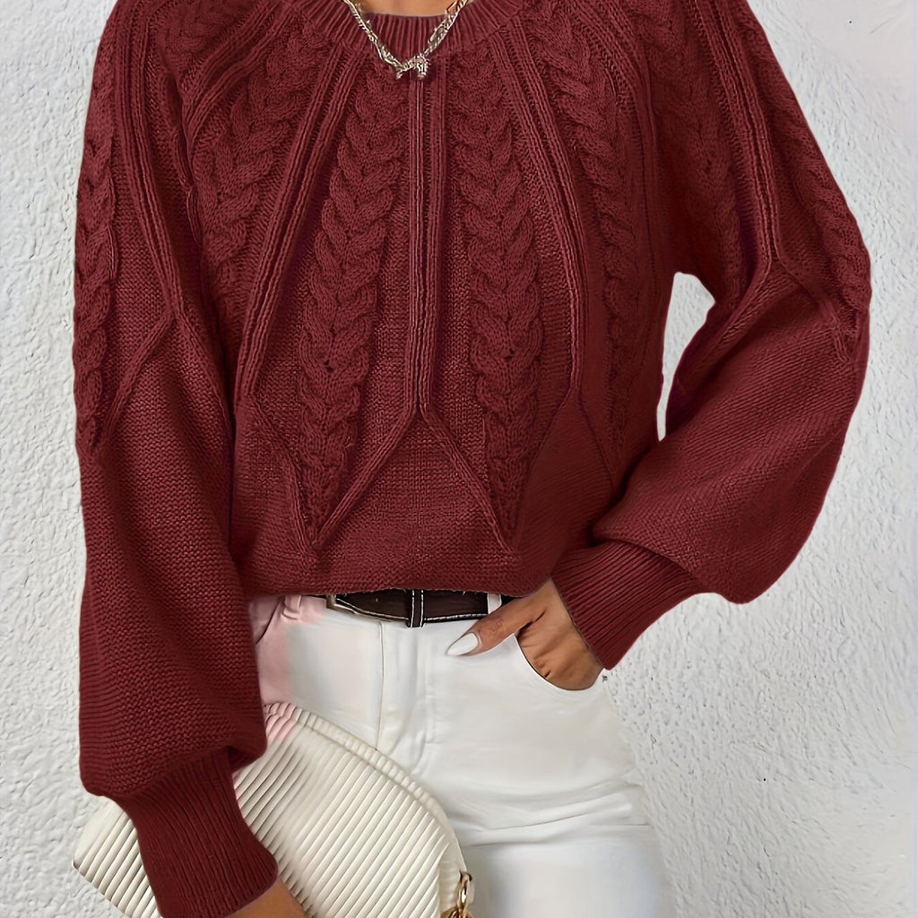 Women’s Cable Knit Raglan Sleeve Crew Neck Sweater