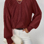 Women’s Cable Knit Raglan Sleeve Crew Neck Sweater
