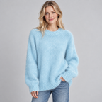 Women's Oversized Fluffy Knit Raglan Crew Neck Sweater