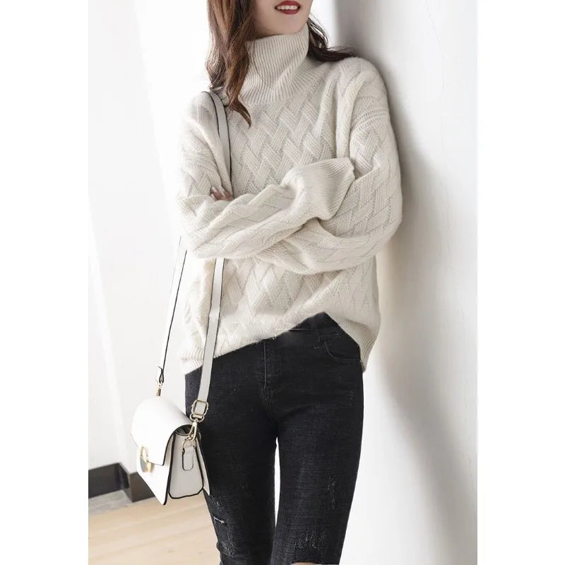 Women’s Basketweave Knit Mock Neck Sweater