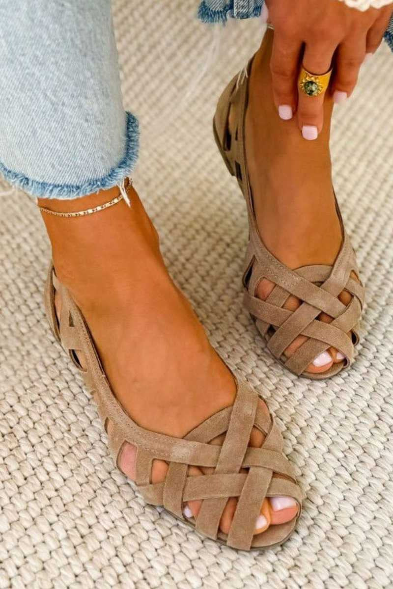 Women's Woven Cutout Peep Toe Flat Sandals