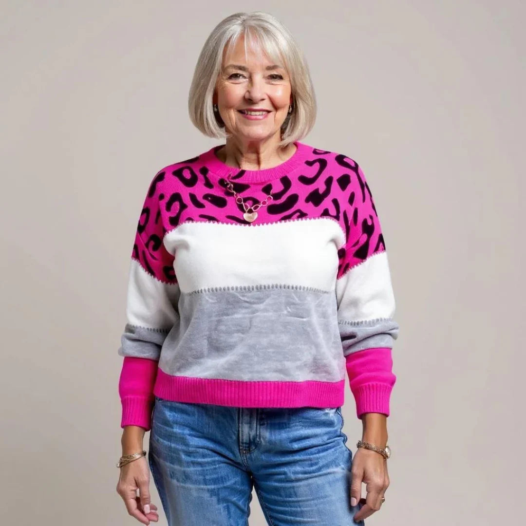 Women's Colorblock Leopard Print Knit Sweater