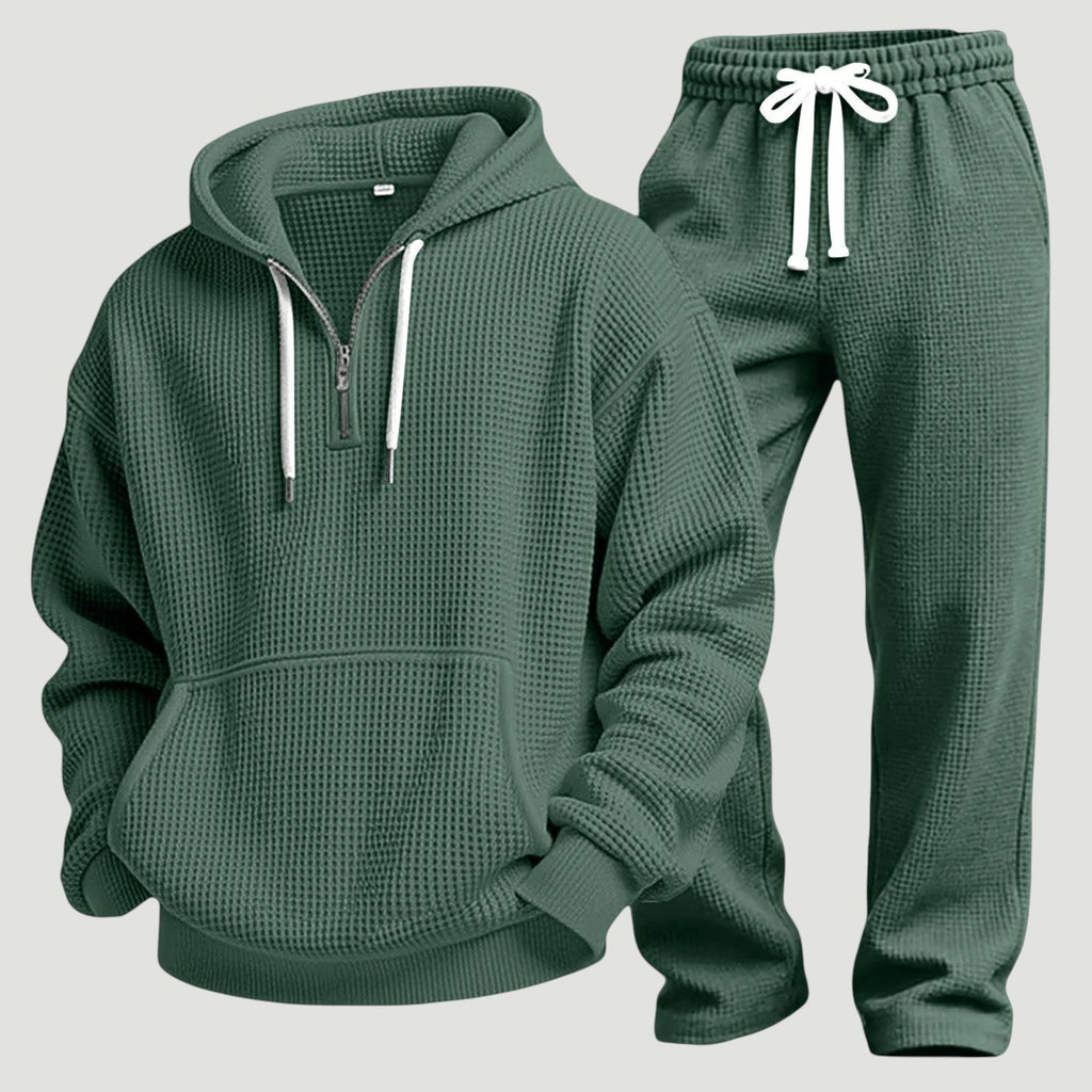 Men's Waffle Knit Quarter-Zip Hoodie Set