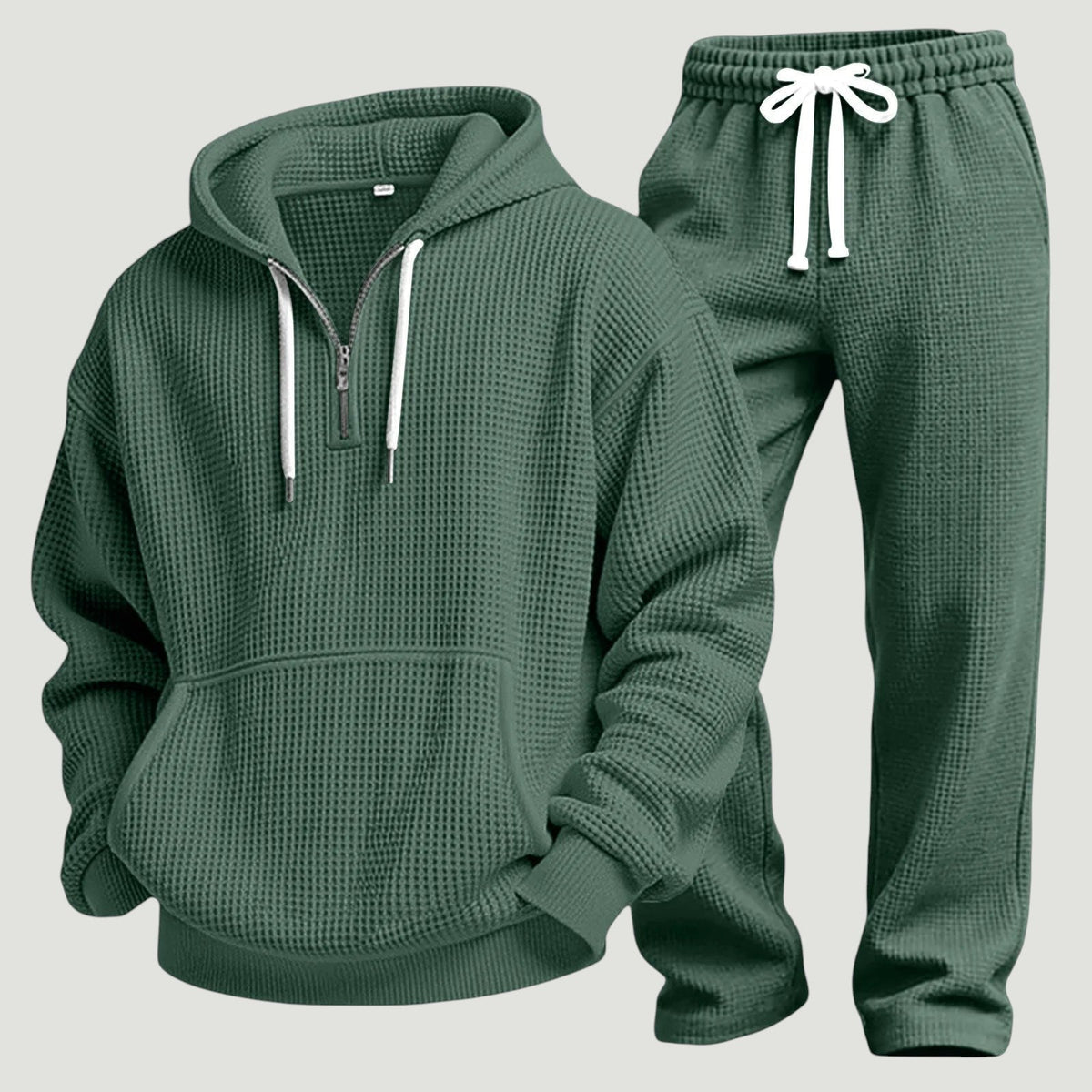 Men's Waffle Knit Quarter-Zip Hoodie Set