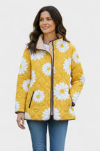 Women's Floral Patchwork Quilted Jacket with Stand Collar
