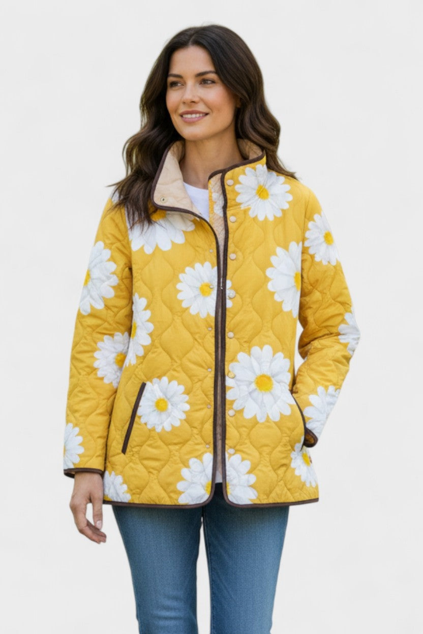 Women's Floral Patchwork Quilted Jacket with Stand Collar