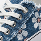 Women's Floral Print Distressed Denim Sneakers