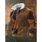 Men's Sherpa Collar Quarter-Zip Knit Sweater with Elbow Patches
