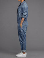 Women's Denim Button-Front Relaxed Fit Jumpsuit