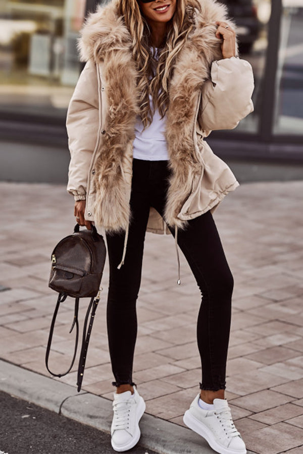 Women's Fur Hood Zip-Up Padded Parka Jacket