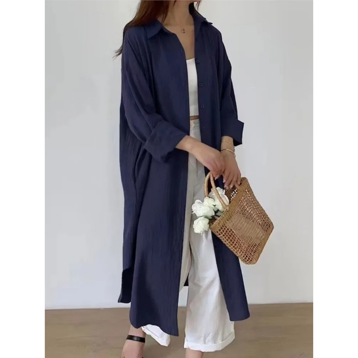 Women's Oversized Button-Front Long Shirt Dress
