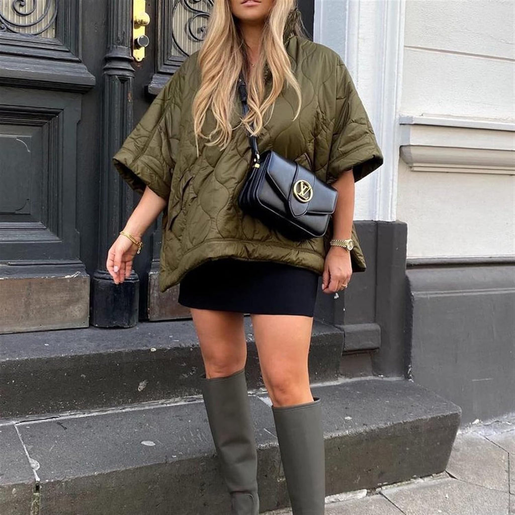 Women's Quilted Poncho Style Half-Zip Jacket