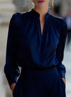 Women's Satin V-Neck Long Sleeve Blouse