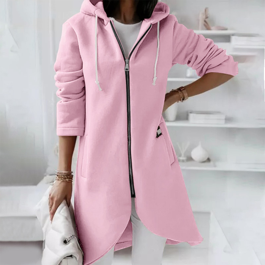 Women’s Longline Zip-Up Hoodie with Curved Hem