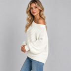 Women's Off-Shoulder Ribbed Knit Batwing Sweater