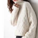 Women’s Basketweave Knit Mock Neck Sweater