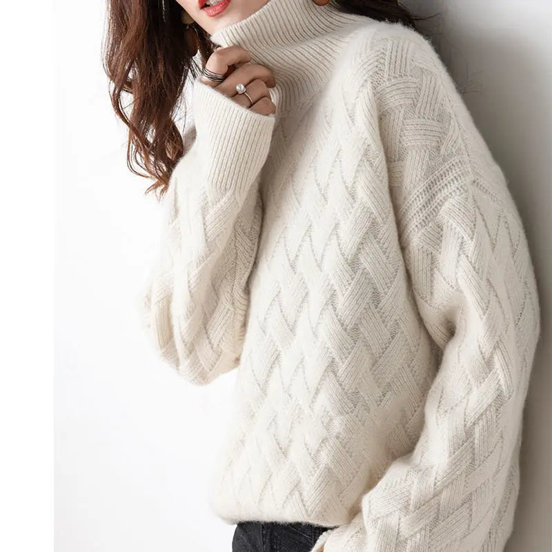 Women’s Basketweave Knit Mock Neck Sweater
