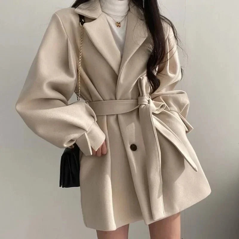 Women’s Belted Balloon Sleeve Coat