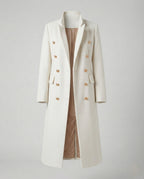 Women’s Military-Style Double-Breasted Maxi Coat with Peak Lapels